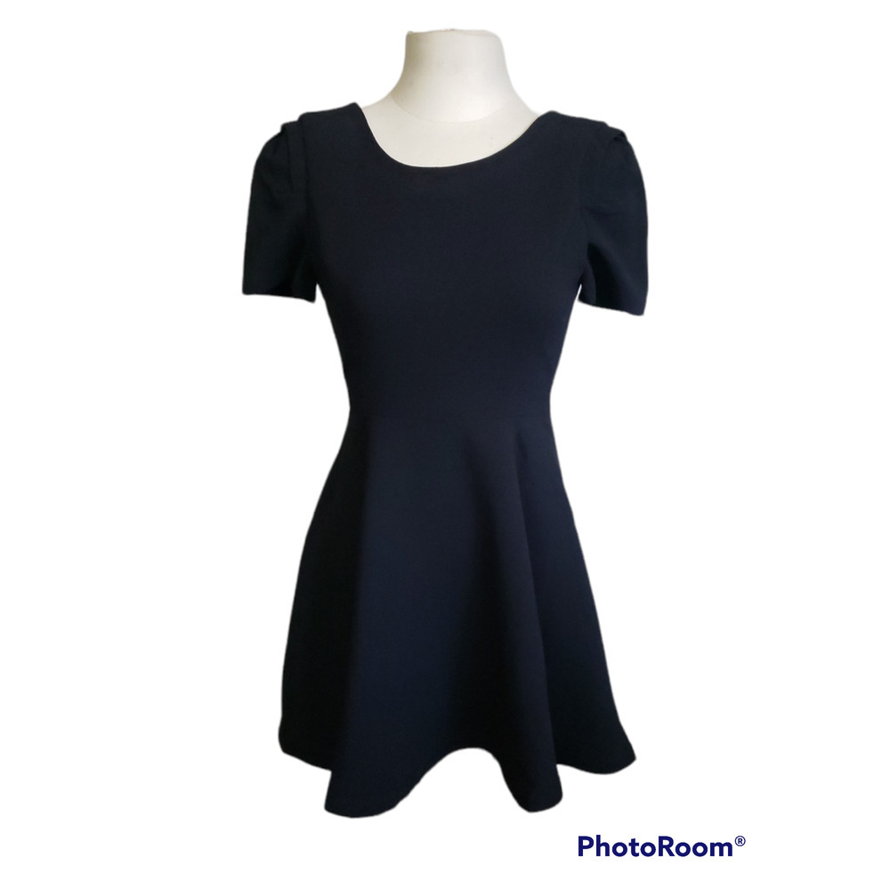 Six Crisp Days Womens Dress Crepe Fit and Flare Short Sleeve Black Cocktail XS/S